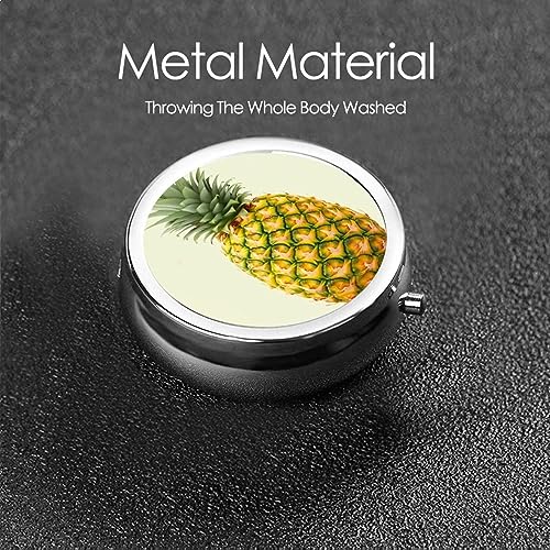 Round Pill Box Fresh Pineapple Cute Small Pill Case 3 Compartment Pillbox for Purse Pocket Portable Pill Container Holder to Hold Vitamins Medication Fish Oil and Supplements