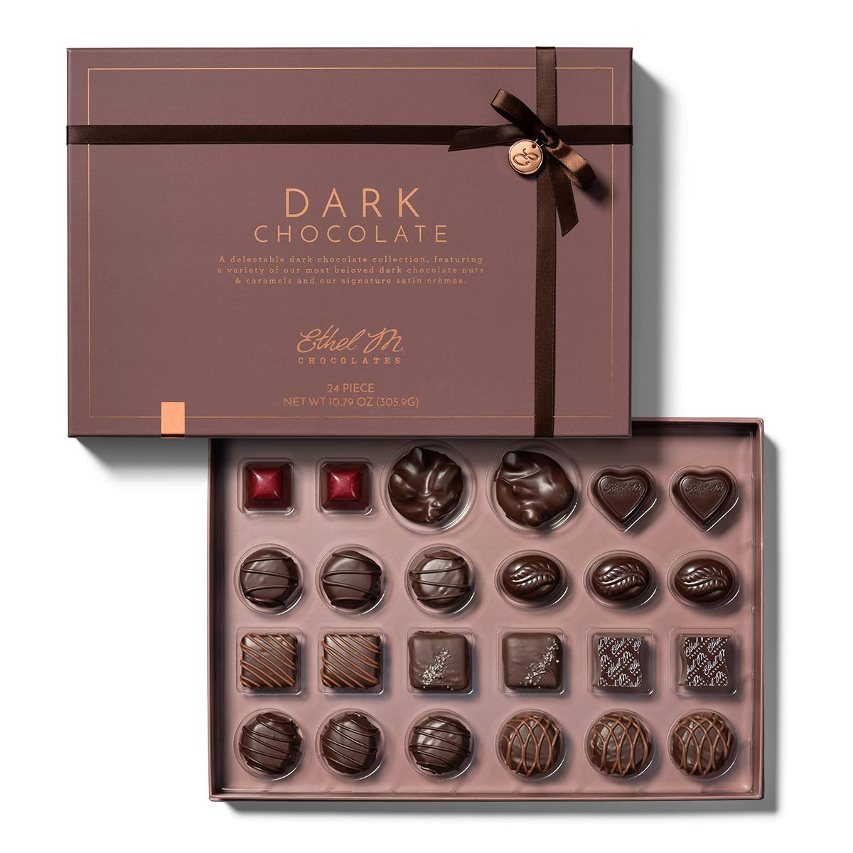 Ethel M Chocolates 24 Piece Premium Dark Chocolate Collection Assortment Candy Gift Box - Specialty Dark Chocolate Truffle With Gourmet Filling