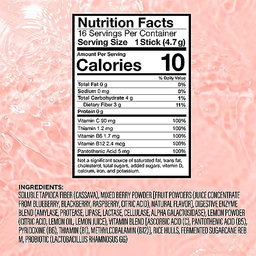 VitaCup Super H2O Bloating Relief and Digestive Health Drink Mix Packets, Probiotics, Prebiotics, C & B Vitamins, Mixed Berry Flavor Water Enhancer Packets, 16Ct