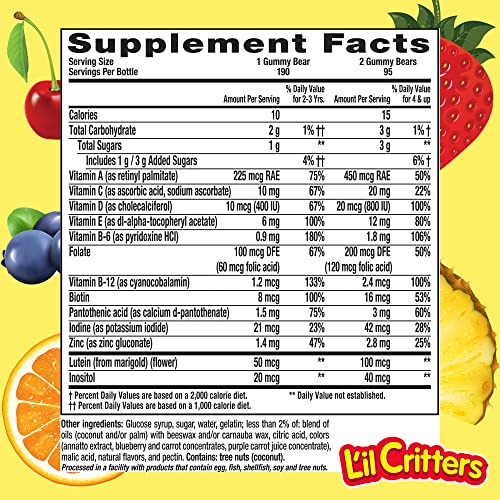 L'il Critters Gummy Vites Daily multivitamin: Vitamins C, D3 and Zinc for Immune Support 190 ct (95-190 day supply), 5 delicious flavors from America’s number one Kids Gummy Vitamin Brand