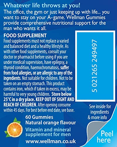 Wellman Multivitamin Gummies - Once a Day Essential Vitamin for Men | Energy, Immune, and Reproductive Health | Vegan Formula with Siberian Ginseng, Vitamin B6, B12, and More