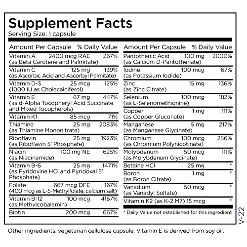 Metabolic Maintenance The Big One with Iron - Vitamin A, Vitamin B, Folate Daily Multivitamin - Contains Trace Minerals + Iron in Bioavailable Forms (90 Capsules)