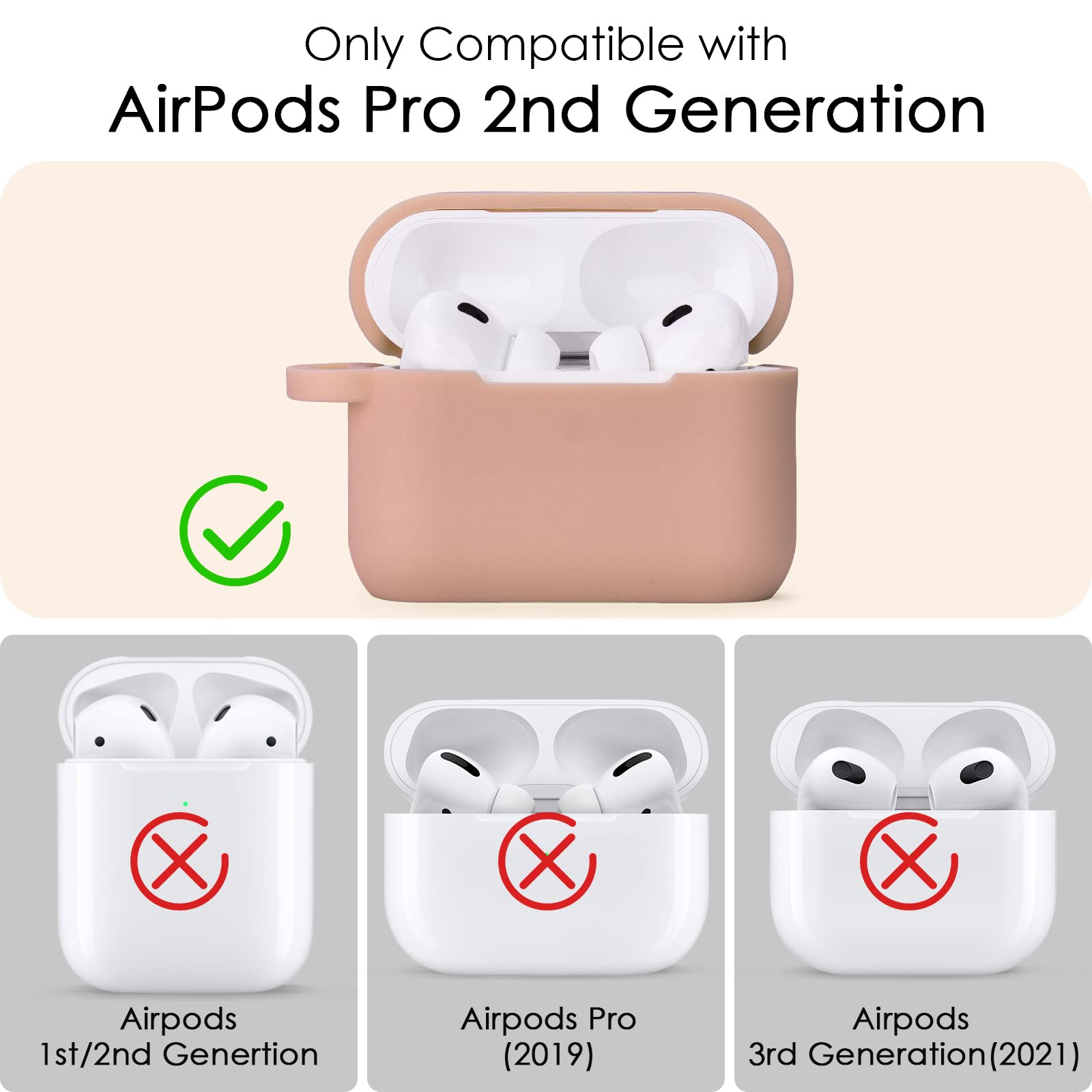 Case for Airpods Pro 2nd Generation - VISOOM 2 Cases Cover Women 2022 Silicone iPod Earbuds Wireless Charging Girl Bling Keychain Apple Airpod Gen 2(Milk Tea)