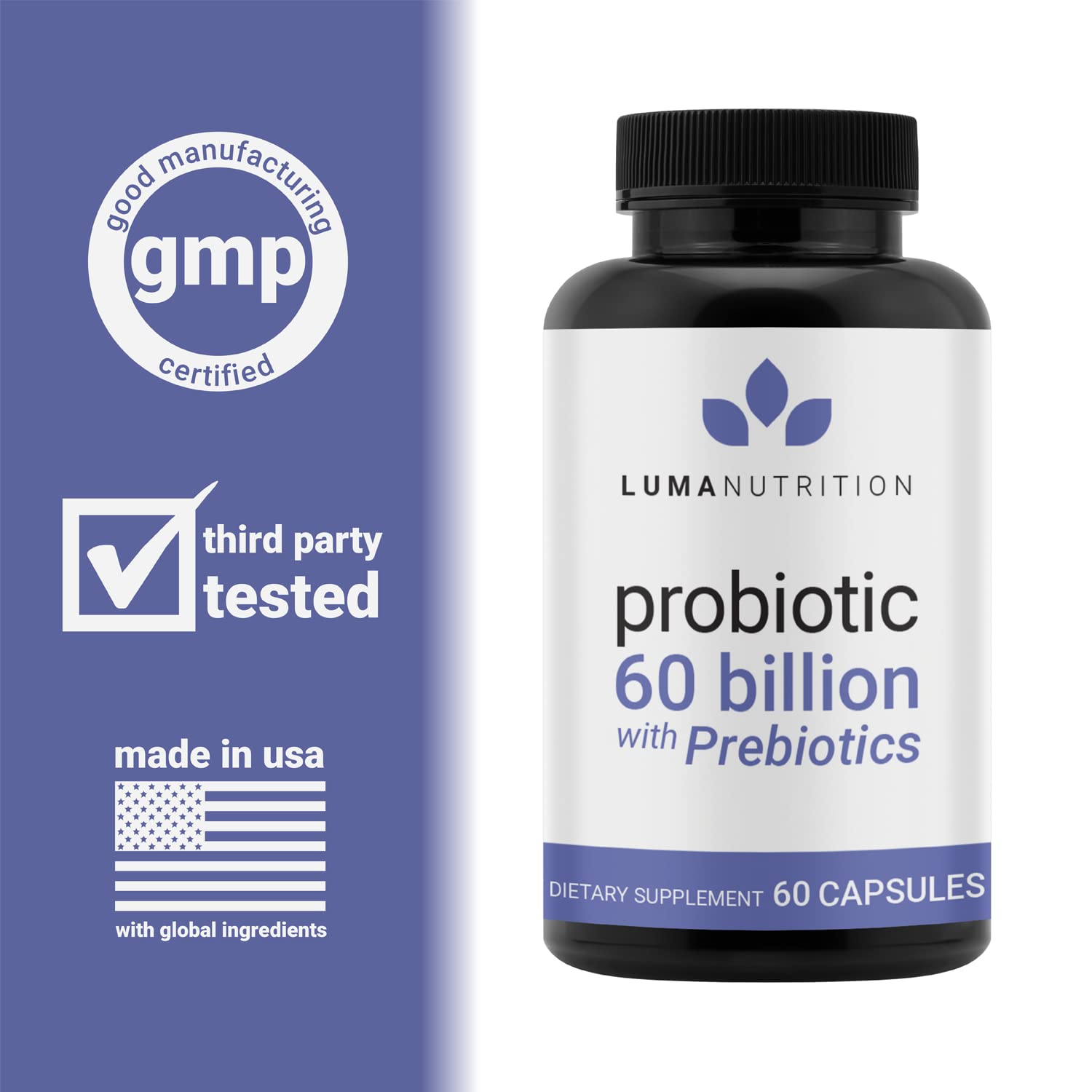 Luma Nutrition Probiotics 60 Billion CFU with Prebiotics - Probiotics for Women - Probiotics for Men - Formulated for Digestive Health - 60 Capsules