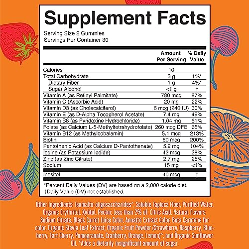 MaryRuth Organics Multivitamin for Women and Men | Sugar Free | Adult Multimineral Gummy with Vitamin C | D and E | B Vitamins | Biotin | Zinc | Vegan | Non-GMO | Gluten Free | 60 Count