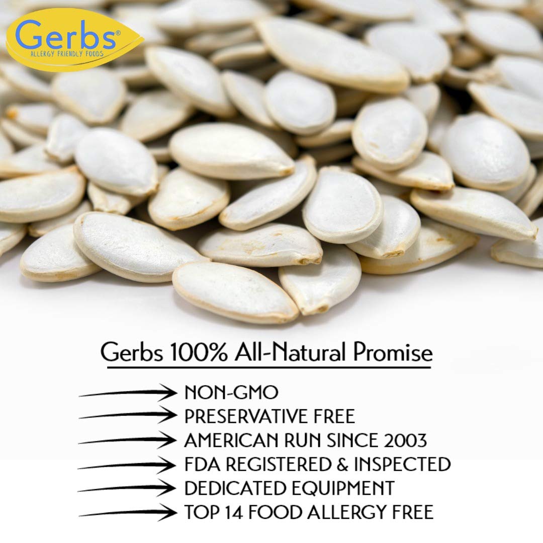 GERBS Raw Whole Pumpkin Seed (Pepitas) In Shell 2 lbs, Top 14 Allergy Free Foods, Healthy Superfood Snack, Non GMO, No Oils, No Preservatives, Resealable Bag, Gluten Free, Vegan, Keto, Kosher