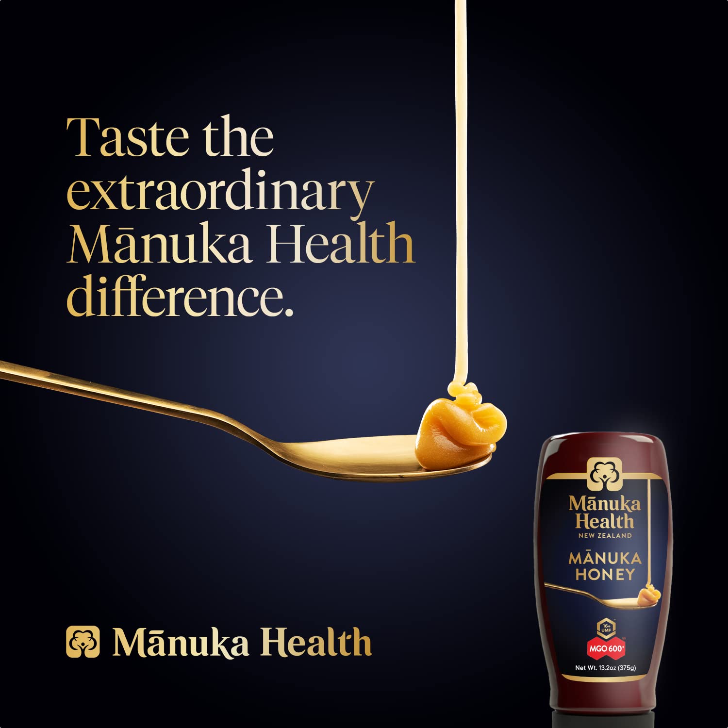 Manuka Health UMF 16+/MGO 600+ Manuka Honey Squeeze Bottle (375g/13.2oz), Superfood, Authentic Raw Honey from New Zealand