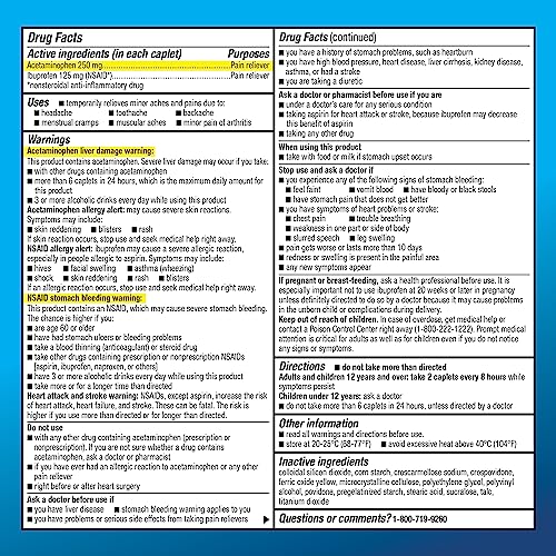 Amazon Basic Care Dual Action Acetaminophen 250 mg and Ibuprofen (NSAID) 125 mg Tablets, Pain Reliever for Headache Relief, Arthritis Pain Relief and More, 216 Count