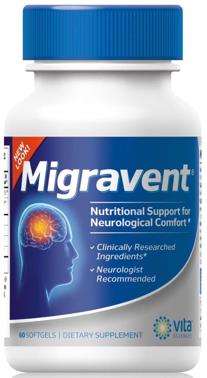 Vita Sciences Migravent Migraine Relief Supplement w/Vitamin B2, Riboflavin, Magnesium, Coenzyme CoQ10, PA-Free Butterbur, Bioperine, Premium Herbal Extracts 60 Count