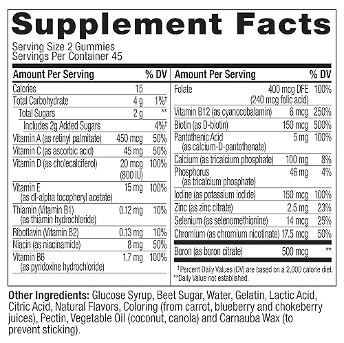 OLLY Women's Multivitamin Gummy, Overall Health and Immune Support, Vitamins A, D, C, E, Biotin, Folic Acid, Adult Chewable Vitamin, Berry, 45 Day Supply - 90 Count (Pack of 1)