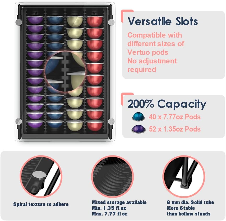 EVERIE Crystal Tempered Glass Organizer Drawer Holder Compatible with Nespresso Vertuo Capsules, Compatible with 40 Big or 52 Small Vertuoline Pods, 12'' Wide by 16.5'' Deep by 3.5'' High