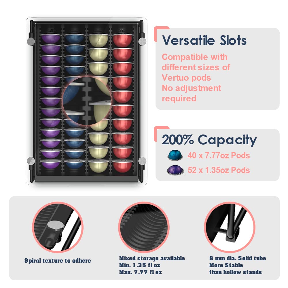 EVERIE Crystal Tempered Glass Organizer Drawer Holder Compatible with Nespresso Vertuo Capsules, Compatible with 40 Big or 52 Small Vertuoline Pods, 12'' Wide by 16.5'' Deep by 3.5'' High