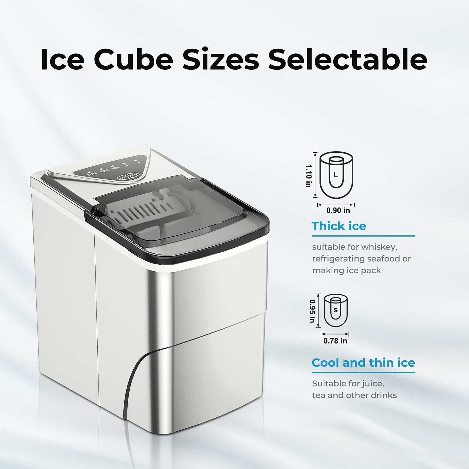 Ice Makers Countertop, Self-Cleaning Function, Portable Electric Ice Cube Maker Machine, 9 Pebble Ice Ready in 6 Mins, 26lbs 24Hrs with Ice Bags and Ice Scoop Basket for Home Bar Camping RV(Silver)