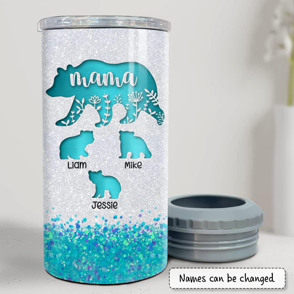 SANDJEST Personalized Blue Mama Bear Tumbler Tough As A Mother 4 in 1 16oz Tumbler Can Cooler Coozie Stainless Steel Tumbler Gift for Women Girl Daughter Sister Animal Lovers Christmas Birthday