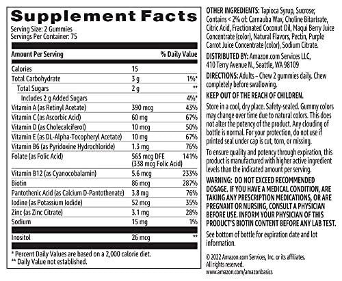 Amazon Basics Adult Multivitamin, 150 Gummies, 75-Day Supply, Mixed Berry & Cherry (Previously Solimo)