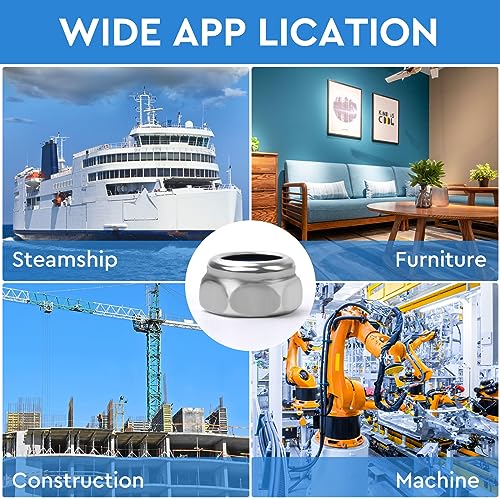 KUANSTORE 100Pcs M6 x 1.0mm Nylon Inserted Hex Lock Nuts Stainless Steel Silver DIN985 Self - Locking Nylon Lock Nuts Plain Finish for Industrial Construction Fasteners – Locknuts - M6 Hardware Nuts