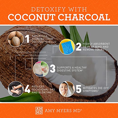 Coconut Charcoal Capsules from The Myers Way Protocol - Natural Activated Charcoal, Gas Reliever & Support for Affects of Mold/Toxins - Dietary Supplement 60 Capsules, 30 Servings - Dr. Amy Myers