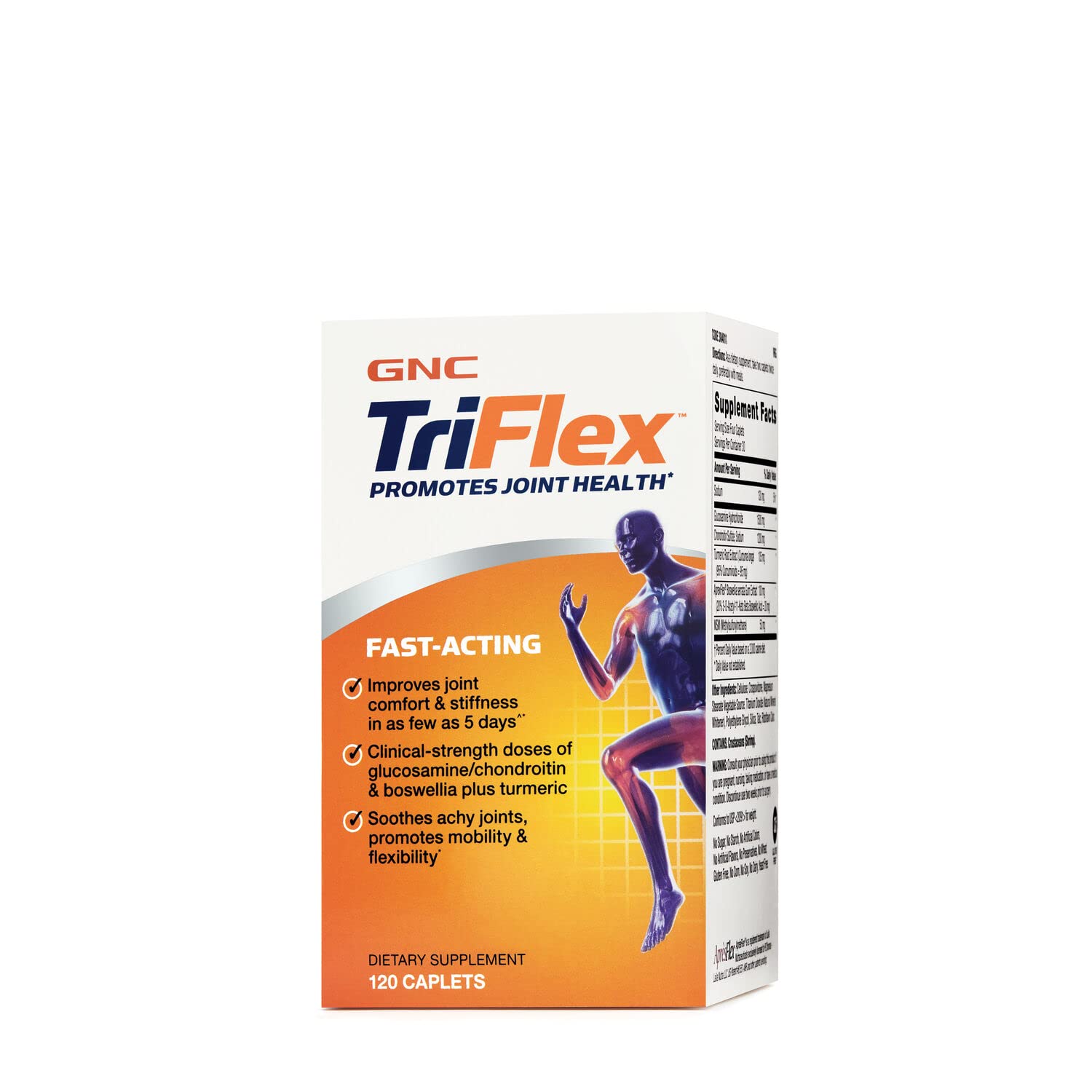 GNC TriFlex Fast-Acting, Improves Joint Comfort and Stiffness, Clinical Strength Doses of Glucosamine/Chondroitin and Boswellia - Plus Turmeric, 120 Caplets