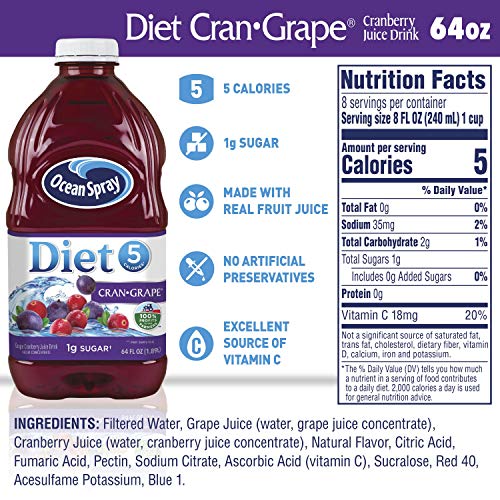 Ocean Spray Diet Cranberry Grape Juice Drink, 64 FL Oz Bottle (Pack of 8)