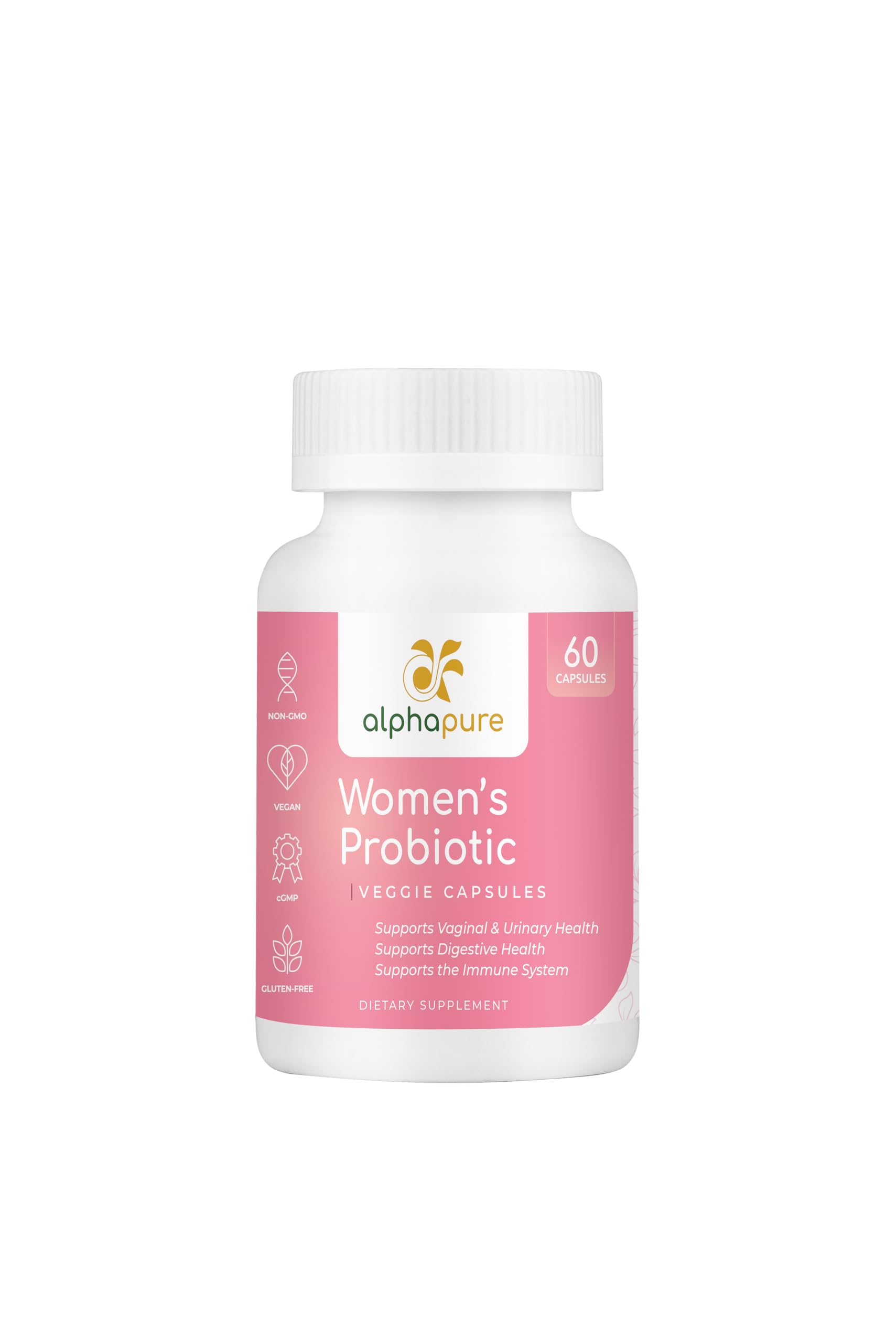 Alphapure Women's Probiotics 60 Veggie Capsules with Prebiotics - 50 Billion CFUs, 14 Strains for Digestive Health - Cranberry and D-Mannose for Urinary Tract Health - Once Daily