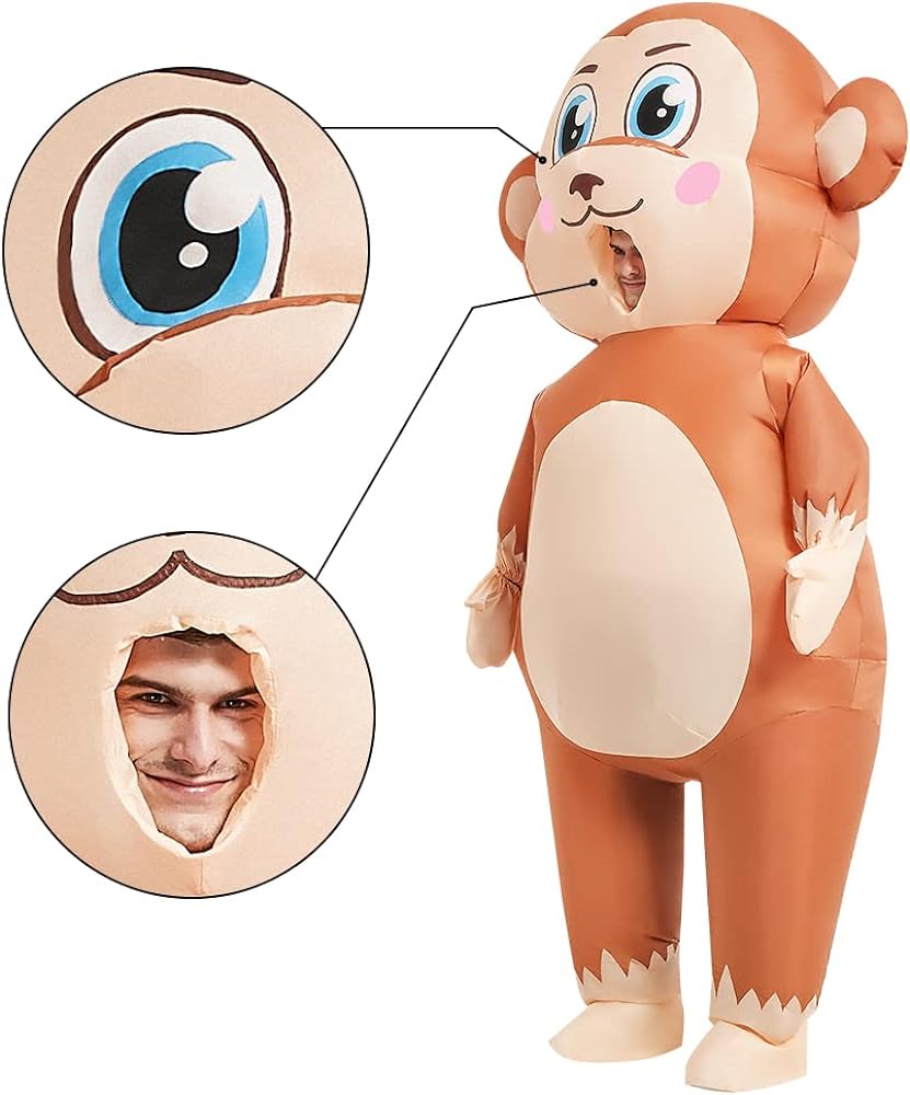 JUROSAICA Inflatable Monkey Costume Adult Funny Blow Up Costumes Monkey Onesie Monkey Suit Cosplay Halloween Costume For Men/Women