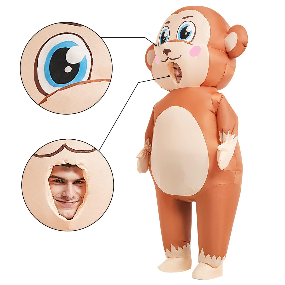 JUROSAICA Inflatable Monkey Costume Adult Funny Blow Up Costumes Monkey Onesie Monkey Suit Cosplay Halloween Costume For Men/Women