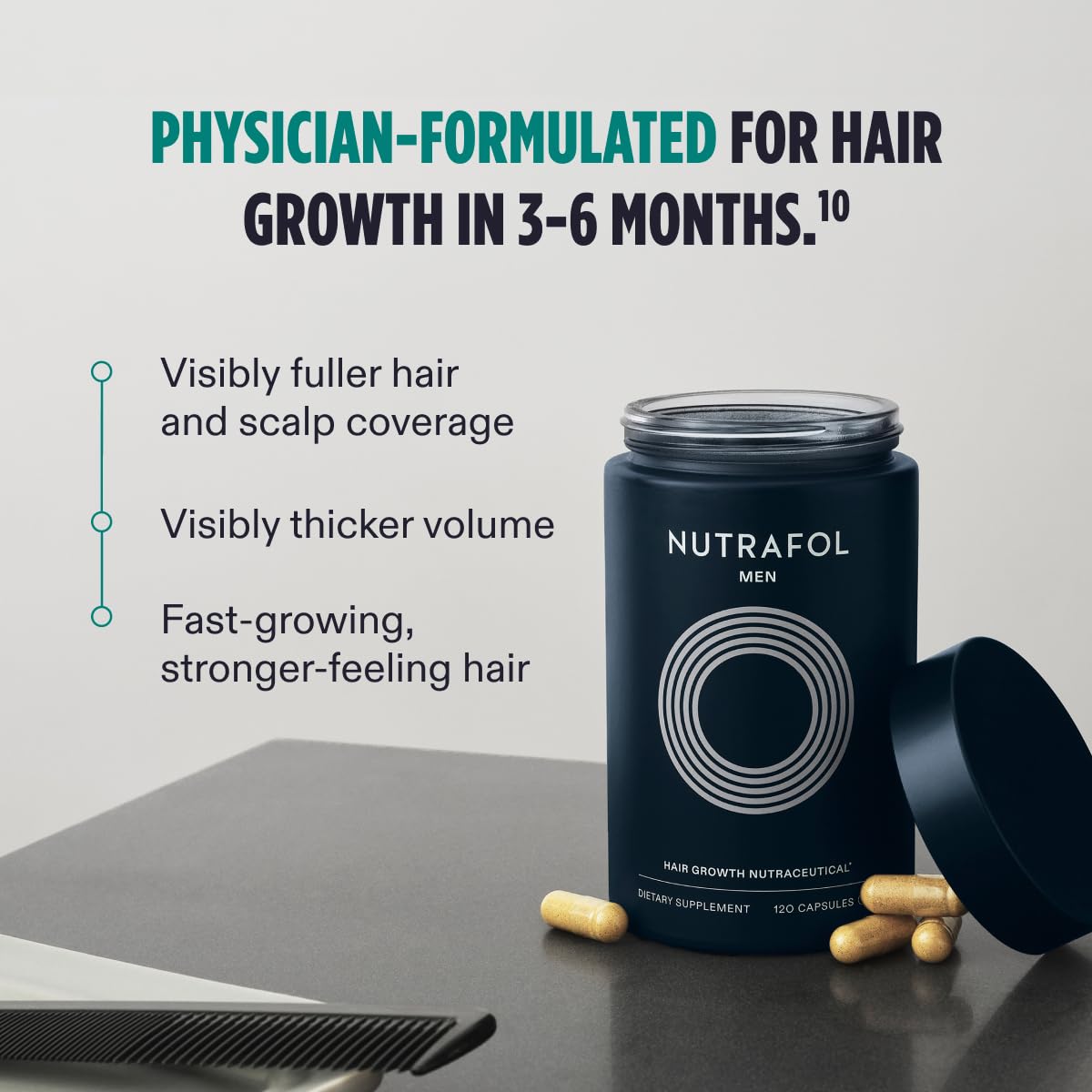 Nutrafol Men's Hair Growth Supplements, Clinically Tested for Visibly Thicker Hair and Scalp Coverage, Dermatologist Recommended - 2 month supply, Pack of 2