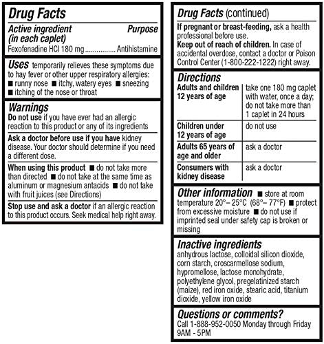 HealthA2Z Fexofenadine Hydrochloride 180mg, Antihistamine for Allergy Relief, Non-Drowsy, 24-Hour Antihistamine for Allergy Relief (120 Count (Pack of 1))