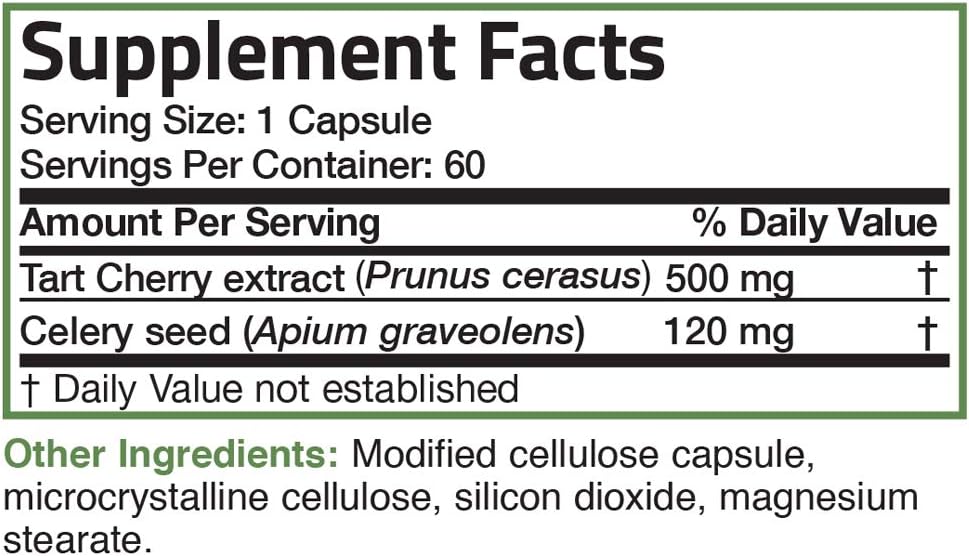 Bronson Tart Cherry Extract + Celery Seed Capsules - Powerful Uric Acid Cleanse, Joint Mobility Support & Muscle Recovery Supplement - Non-GMO Formula - 60 Vegetarian Capsules