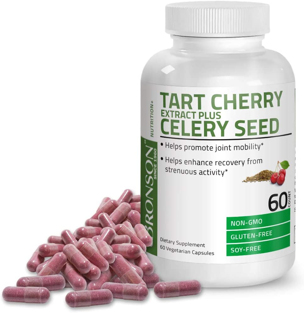 Bronson Tart Cherry Extract + Celery Seed Capsules - Powerful Uric Acid Cleanse, Joint Mobility Support & Muscle Recovery Supplement - Non-GMO Formula - 60 Vegetarian Capsules