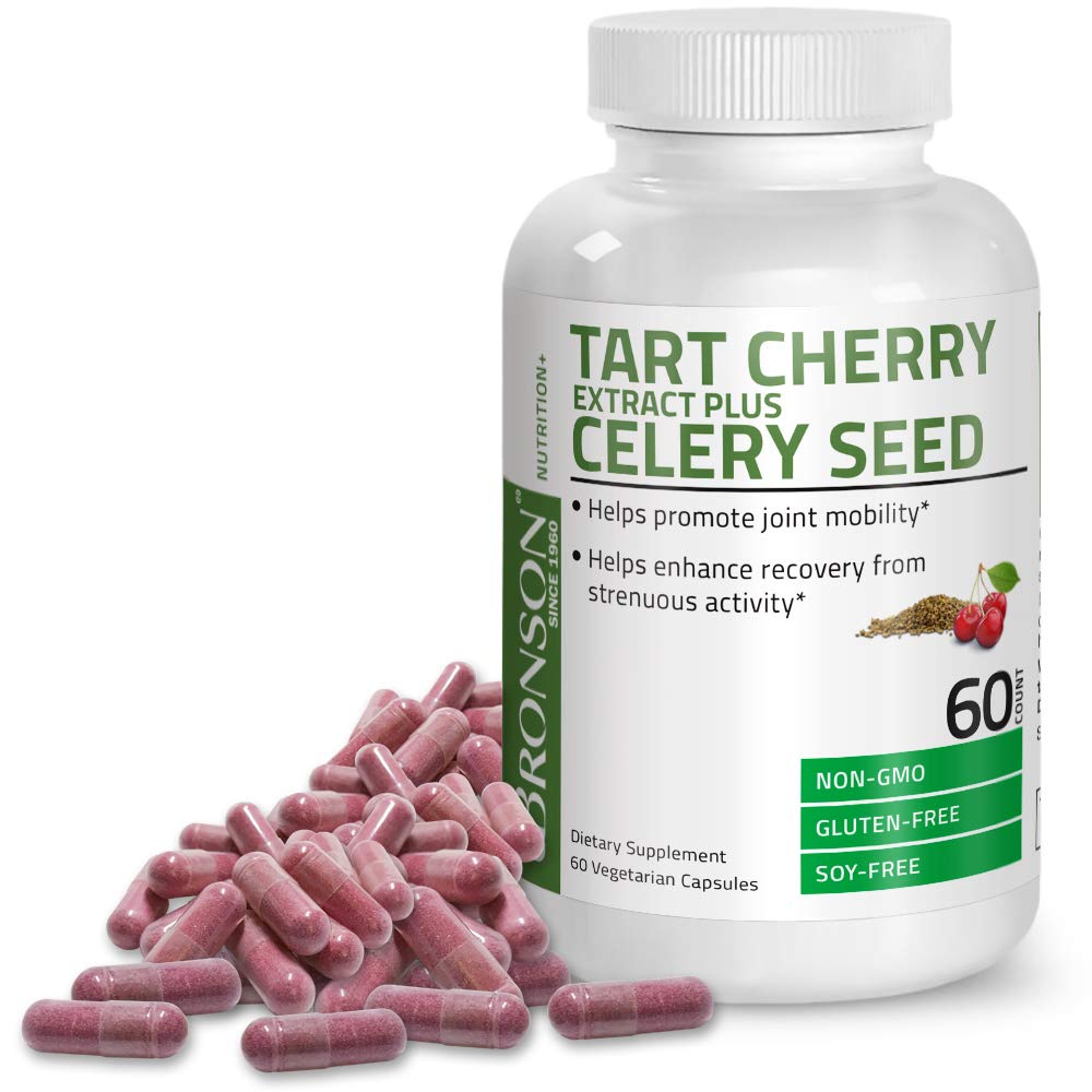 Bronson Tart Cherry Extract + Celery Seed Capsules - Powerful Uric Acid Cleanse, Joint Mobility Support & Muscle Recovery Supplement - Non-GMO Formula - 60 Vegetarian Capsules