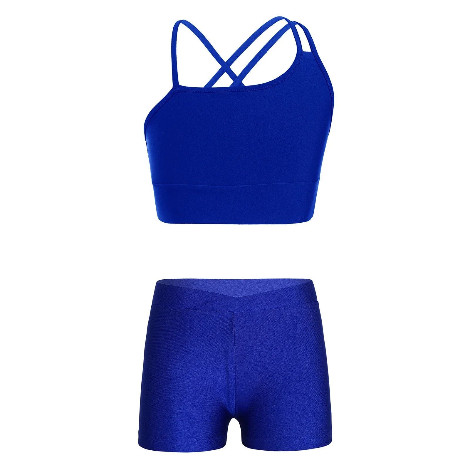 Girls' Active 2-Piece Sportswear Set: Sleeveless Crop Top & Shorts for Gymnastics and Dance