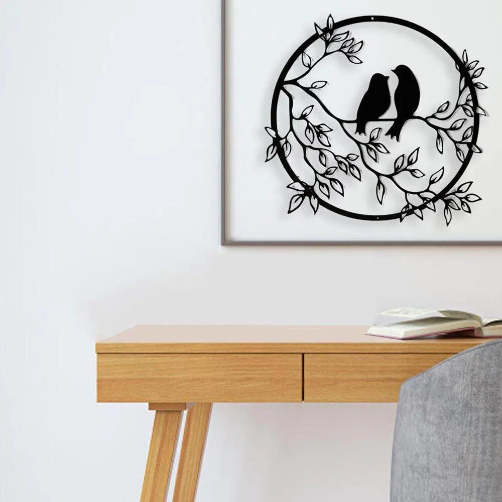 Elegant Metal Bird on Tree Branch Wall Art