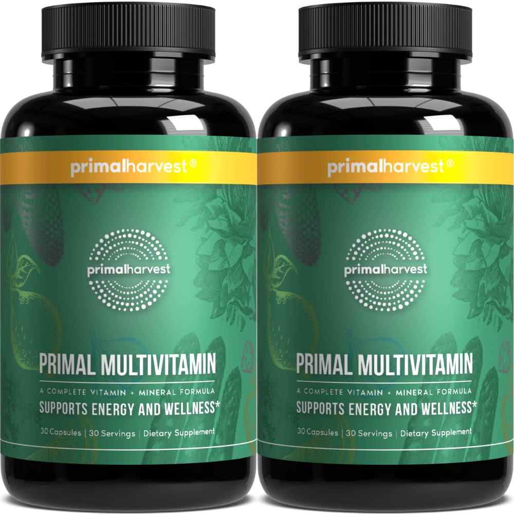 Primal Harvest 2 Pack, Multivitamin for Women and Men Vitamin A, Vitamin C, Vitamin D and E, Vitamin B12, B6, Biotin, Zinc Supplements, 30 Capsules