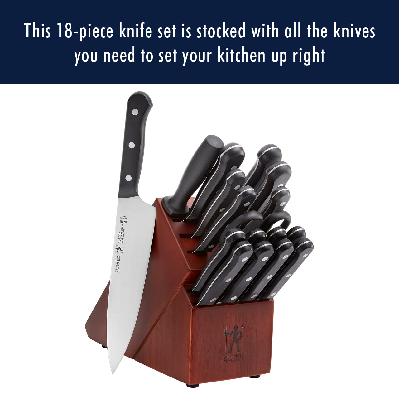 HENCKELS Solution Razor-Sharp 18-pc Knife Set, Chef Knife, Bread Knife, Steak Knife, German Engineered Informed by 100+ Years of Mastery, Brown