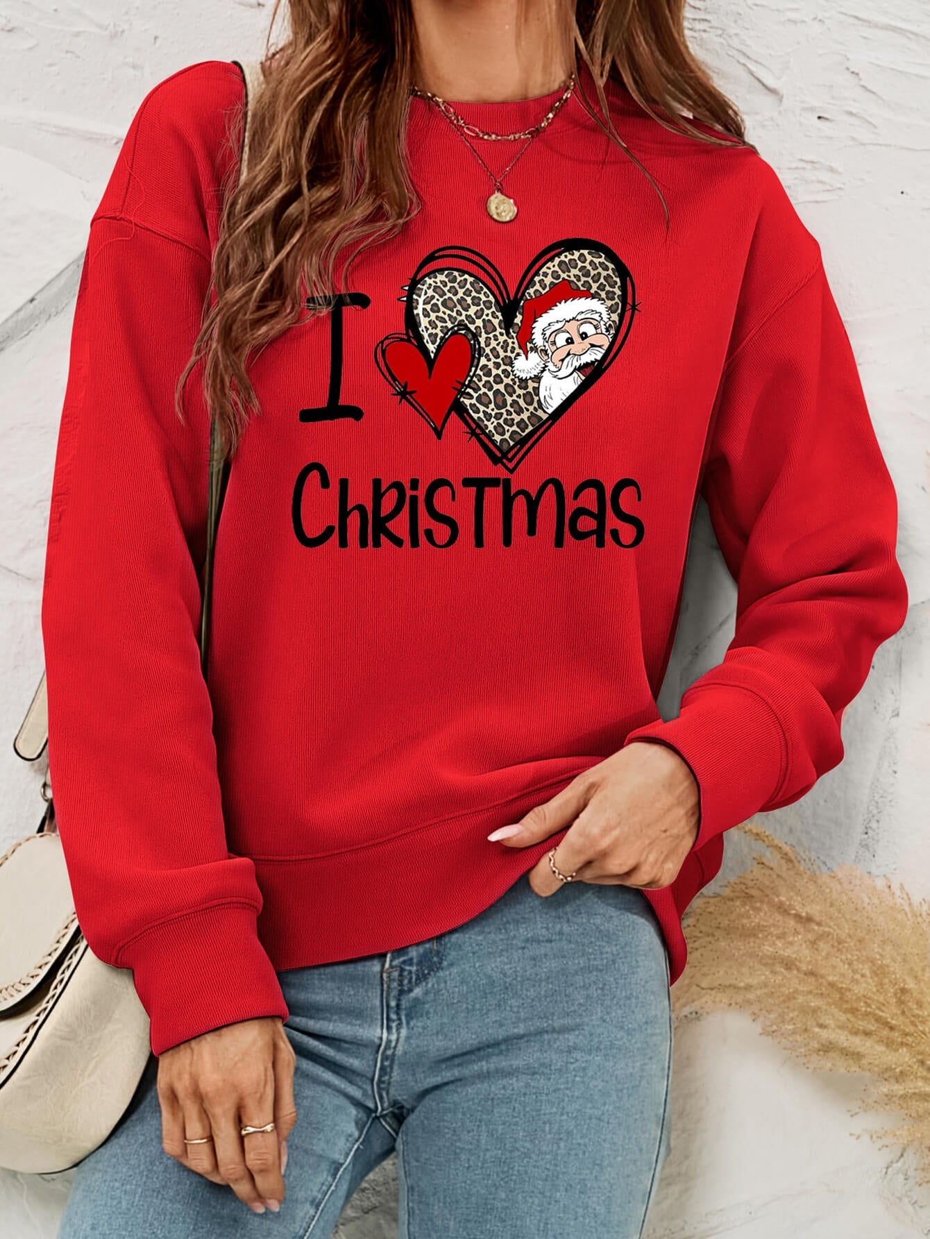 I Heart Christmas Graphic Fleece Lining Crewneck Sweatshirt