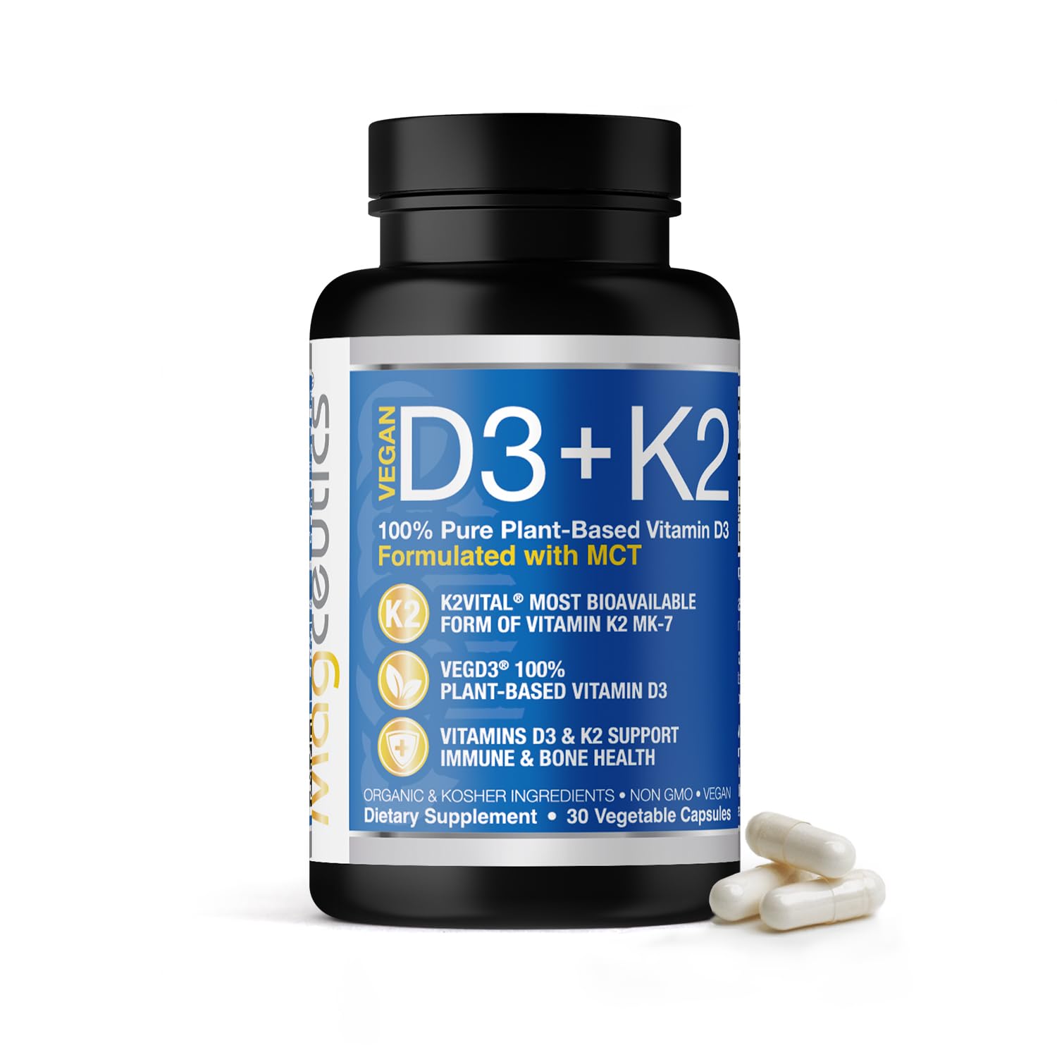 Magceutics Vitamin D3 K2 with MCT, 5000 IU Vegan D3 & 100 mcg MK7 K2, Support Strong Bones and Immune Health - 30 Capsules (30 Days Supply)