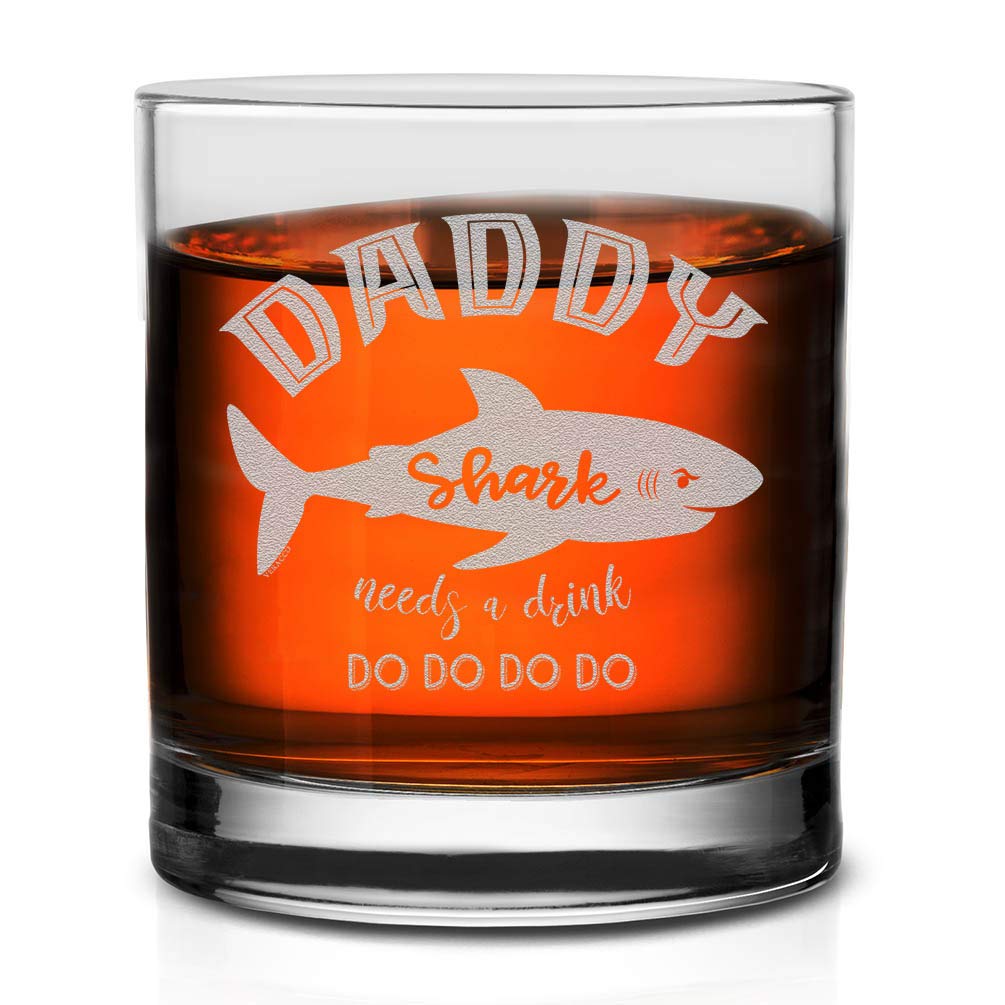 Veracco Daddy Shark Needs a Drink Whiskey Glass Funny BirthdayGifts Fathers Day For Dad (Clear, Glass)