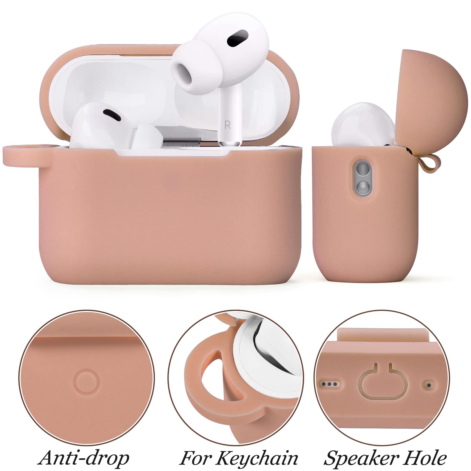 Case for Airpods Pro 2nd Generation - VISOOM 2 Cases Cover Women 2022 Silicone iPod Earbuds Wireless Charging Girl Bling Keychain Apple Airpod Gen 2(Milk Tea)