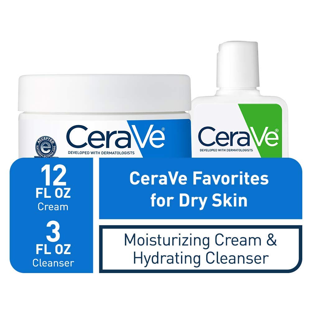 CeraVe Moisturizing Cream and Hydrating Face Wash Trial Combo | 12oz Cream + 3oz Travel Size Cleanser