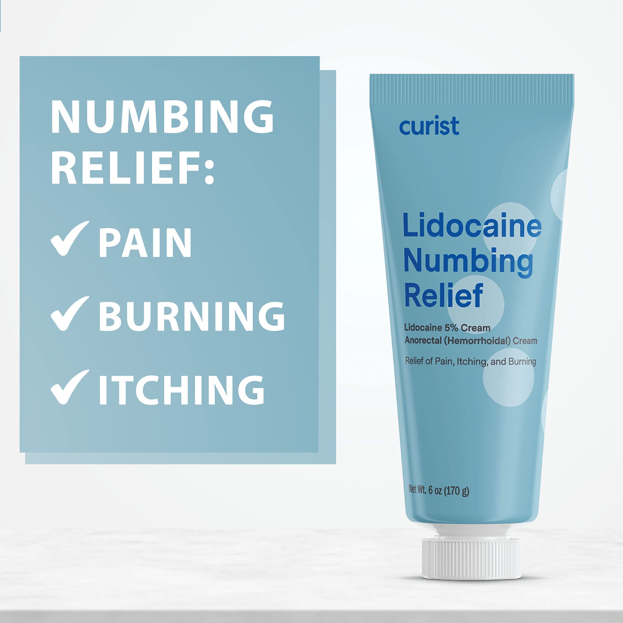 Curist 5% Lidocaine Cream Maximum Strength Topical Pain Relief - 6 oz (170 g) XL Tube - Numb Quickly & Effectively with 5% Lidocaine Numbing Cream - (1 Pack - 6 oz Tube)