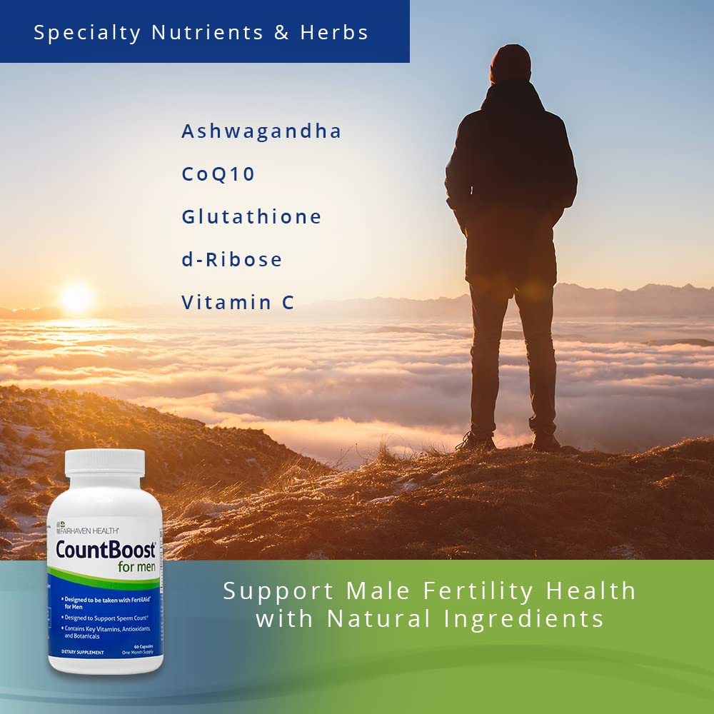 CountBoost for Men - Male Fertility Supplement to Support Count - with Ashwagandha, Maca, Glutathione, B Vitamins - FertilAid for Men Companion Product (60 Capsules / 1 Month Supply)