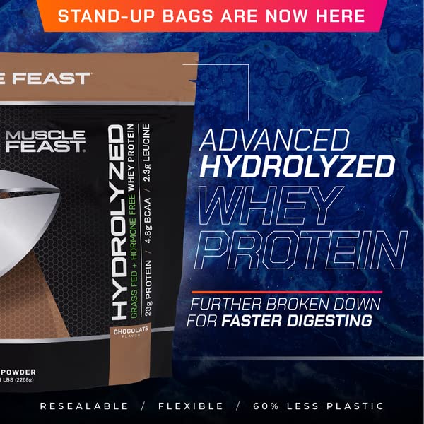 Muscle Feast Grass-Fed Hydrolyzed Whey Protein Powder, All Natural Hormone-Free, Chocolate, 5lb