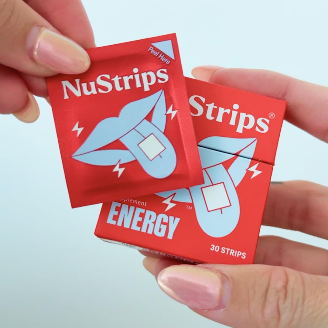 NuStrips Energy | Natural, Instant Energy Strips with 50mg Caffeine, L-Theanine, Vitamin B12 | 30 Energy Strips = 30 Energy Drinks | 5X Faster Absorption