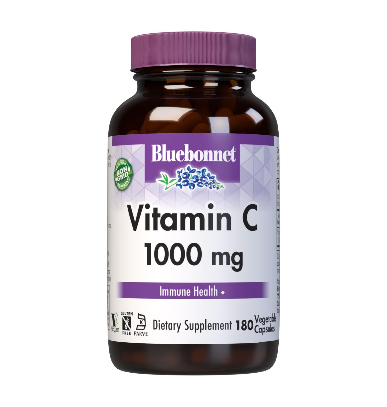 Bluebonnet Nutrition Vitamin C 1000 Mg Vegetable Capsules, Ascorbic Acid, for Immune Skin Health, Vegan, Vegetarian, Non GMO, Gluten, Soy & Milk Free, Kosher, 180 Count