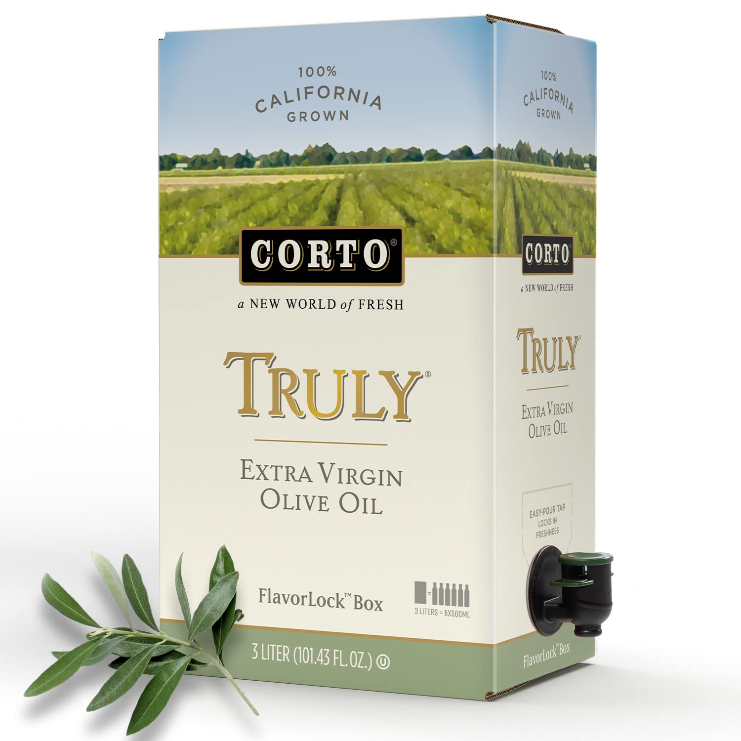 Corto TRULY | 100% Extra Virgin Olive Oil | Floral Notes | Cold Extracted in State-of-the-Art Mill | Straight from Official Corto Olive Groves & Oil Producer | Oxygen-Free, Light Free FlavorLock Box