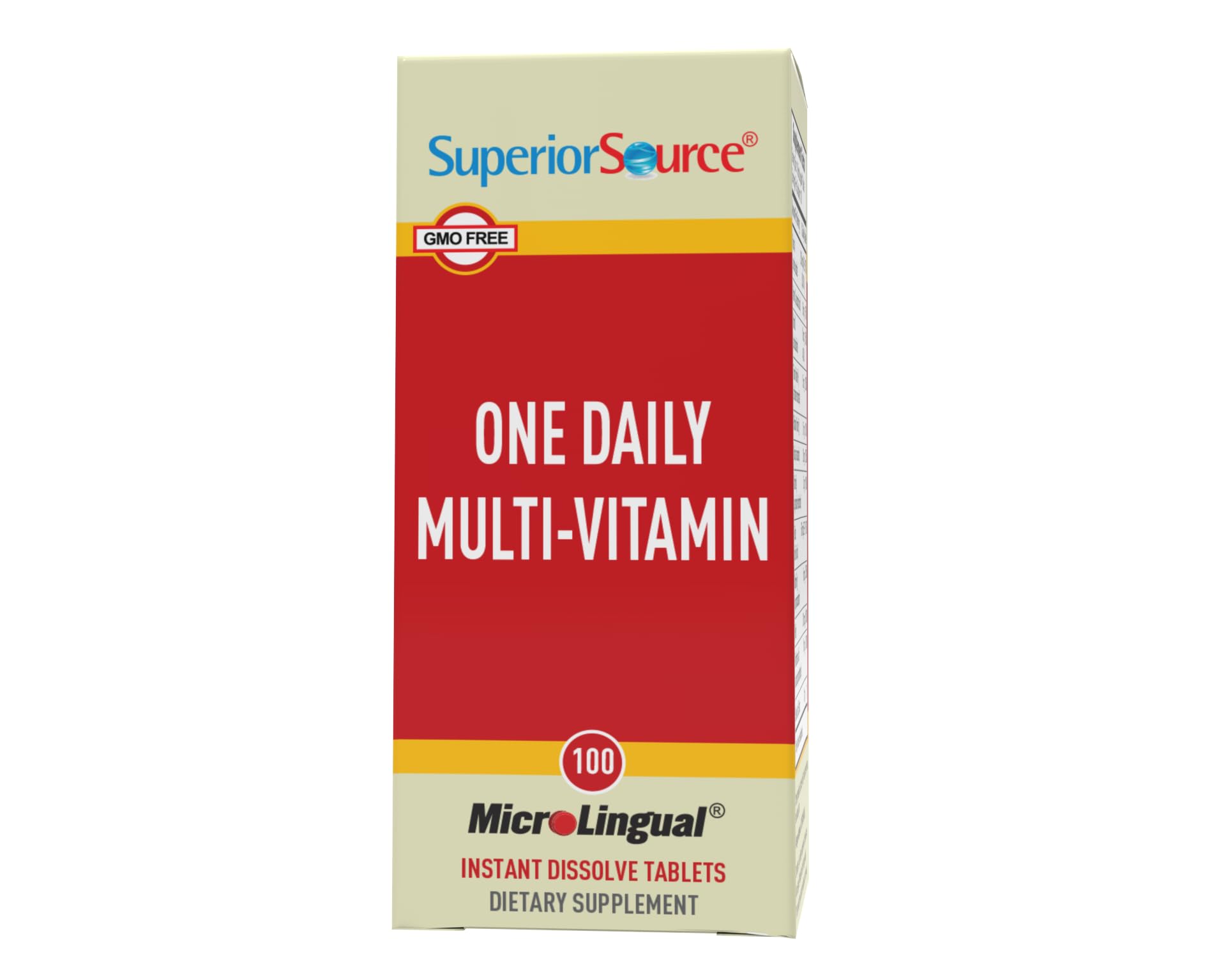 Superior Source One Daily Multi-Vitamin, Quick Dissolve MicroLingual Tablets, 100 Ct, with Vitamins A, C, D3, E, B12 and All B Vitamins, Stress, Heart & Immune Support, Non-GMO