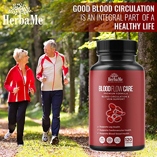 HerbaMe Blood Circulation Supplement, 120 Capsules, Supports Leg Vein, Heart, Vessels and Cardiovascular Health with Niacin, L-Arginine, Ginger, Cayenne Pepper, Hawthorn, Diosmin, Blood Flow Pills