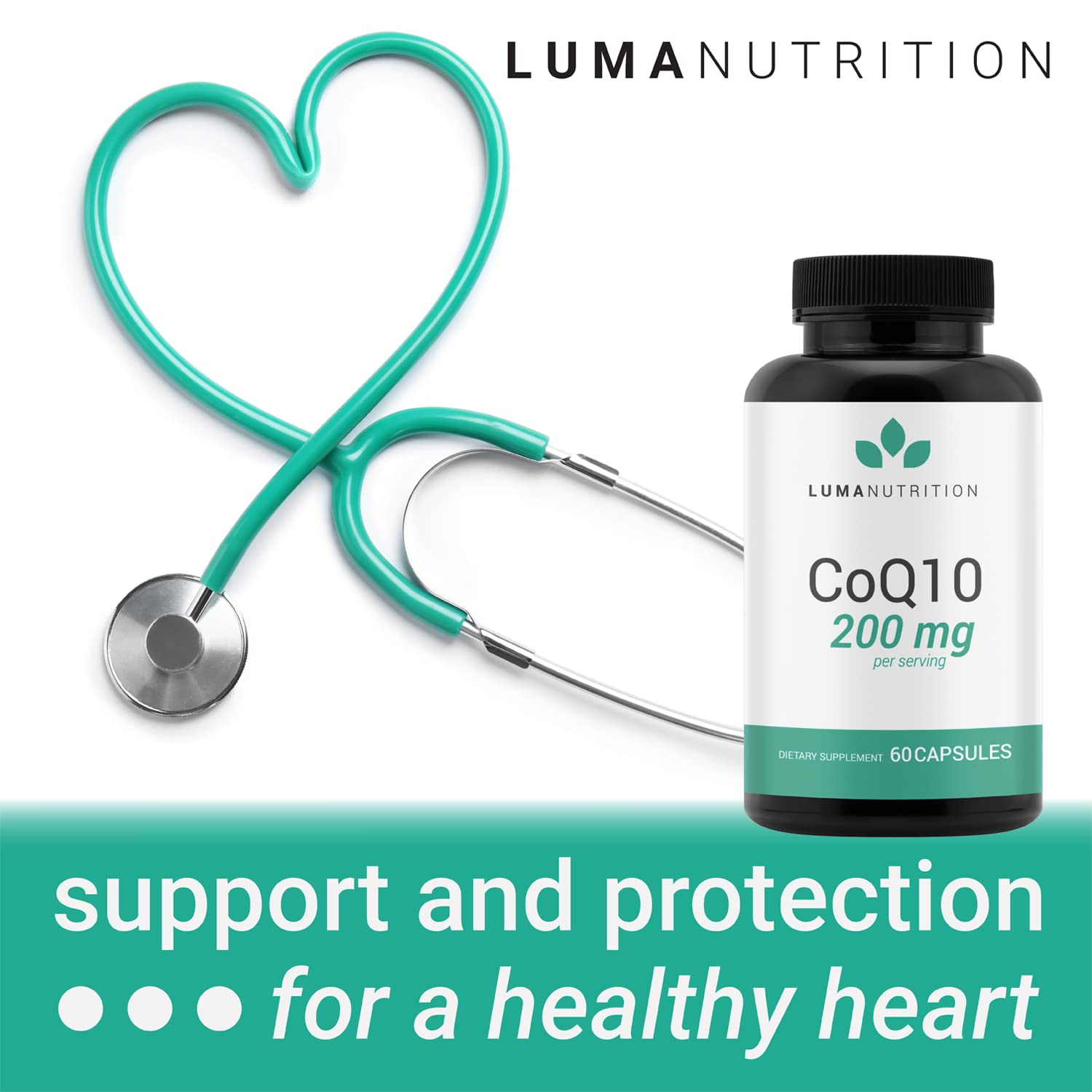 Luma Nutrition CoQ10 200mg Liquid Capsules - CoQ10 200mg Softgels - Premium Coenzyme Q10 - Co Q-10 100mg Capsule / 200mg Serving - Heart Supplement - 60 Liquid Capsules