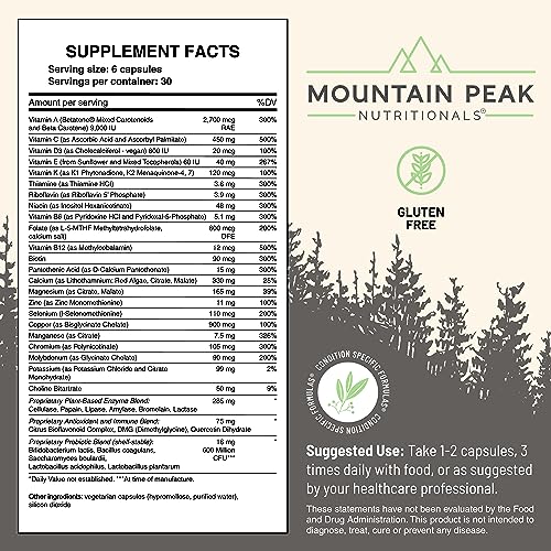 Mountain Peak Nutritionals Ultra High Multivitamin - Helps Support Well Being - Complete w/Vitamin A, Vitamin B12 & Probiotic Formula - Hypoallergenic Dietary Supplement (180 Vegetarian Capsules)